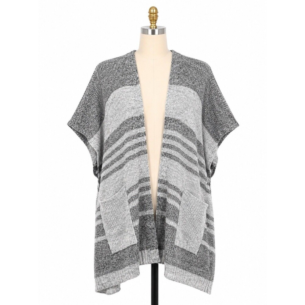 Loft Womens Cardigan Poncho Cape One Size Gray Pockets Knit